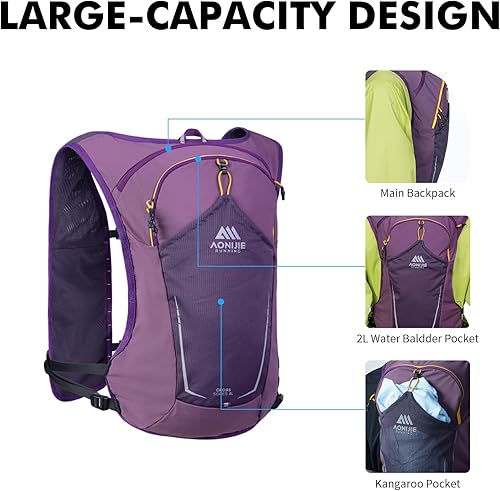 Miniatura 4 de AONIJIE Chaleco de hidratación para correr para hombres y mujeres, mochila de hidratación de 8 litros, paquete con bolsillo para vejiga de agua de 2