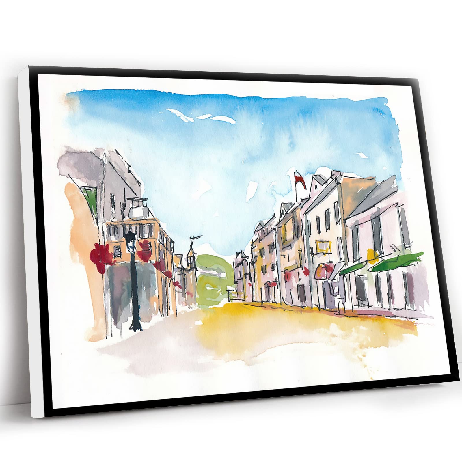Male Office Decor,Farmhouse Kitchen Wall Decor,Mackinac Main Street In Michigan With Island Feeling Wall Decoration Edition Fine Art Print Watercolor Prints Painting,16x24 Inch Framed Wall Art