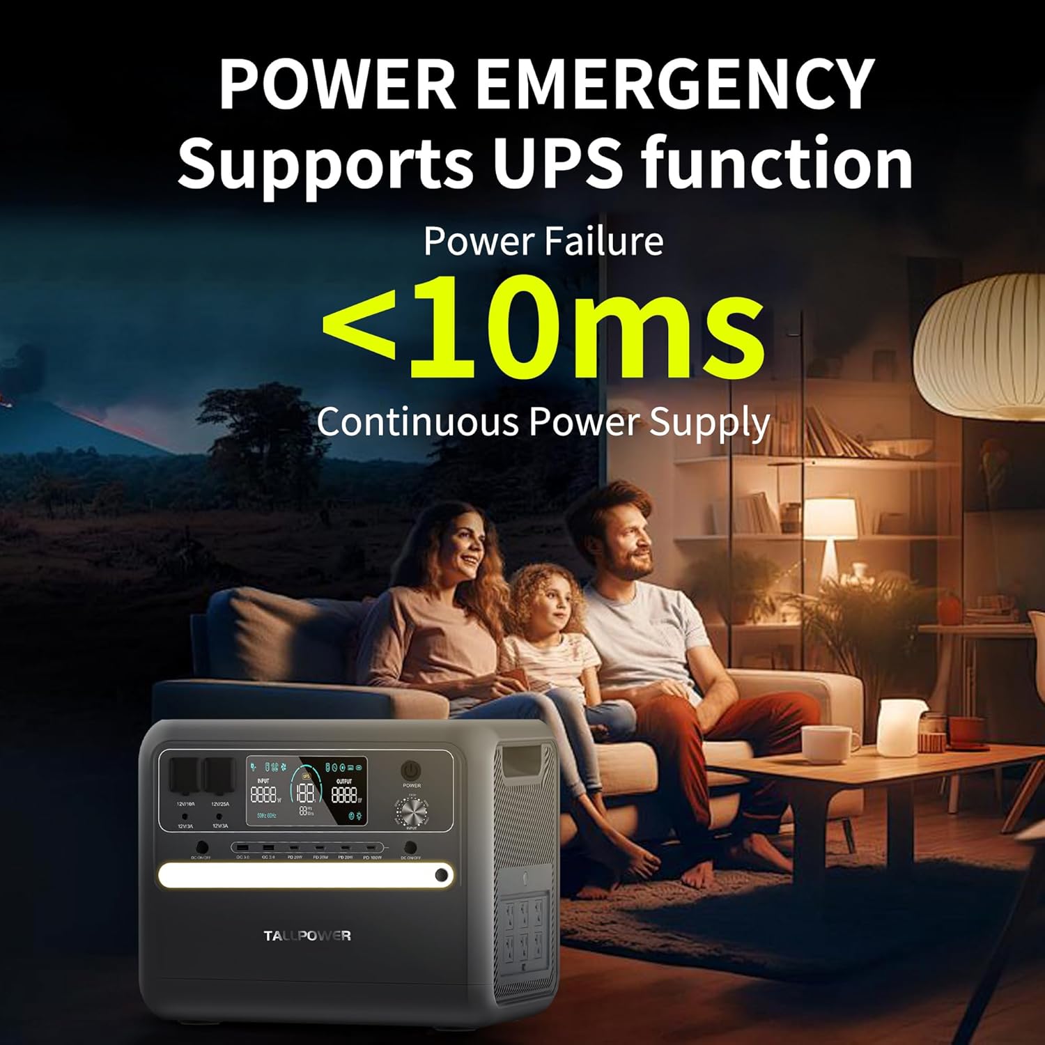 V2400 2400W Portable Power Station,2160Wh LiFePO4 UPS Battery,Surge 4800W Solar Generator With 6xAC 1100W Charging,Multiple DC/AC Outputs, QC 3.0, PD 100W Fast Charging, Digital Screen, Black
