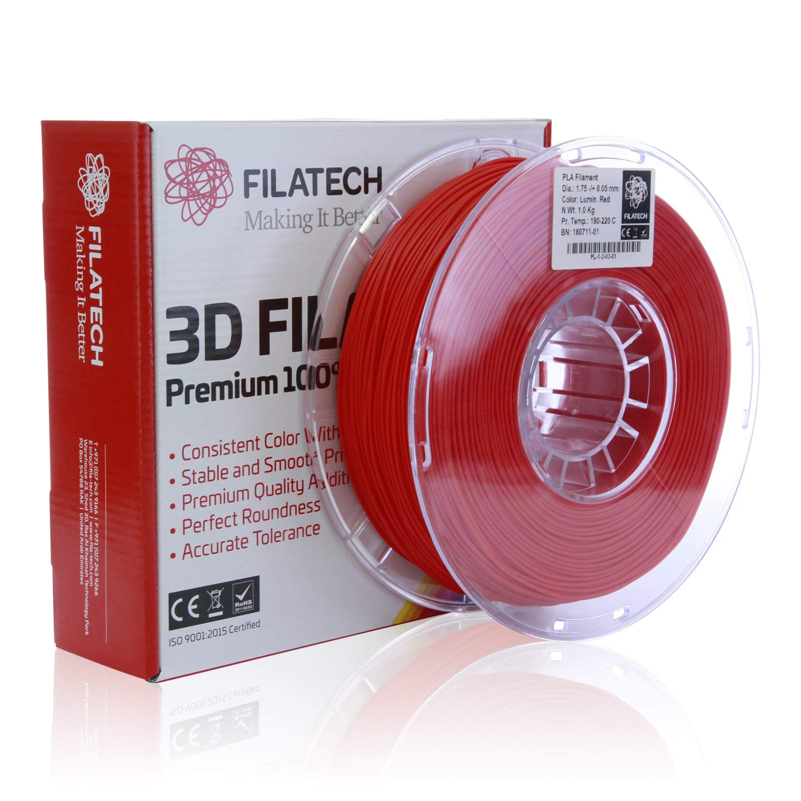 Sponsored Ad – Filatech PLA 3D Printer Filament, Luminous Red, 1.75mm, 1KG Spool – PLA Material – Made in UAE – Glow in the Dark PLA for FDM 3D Printing