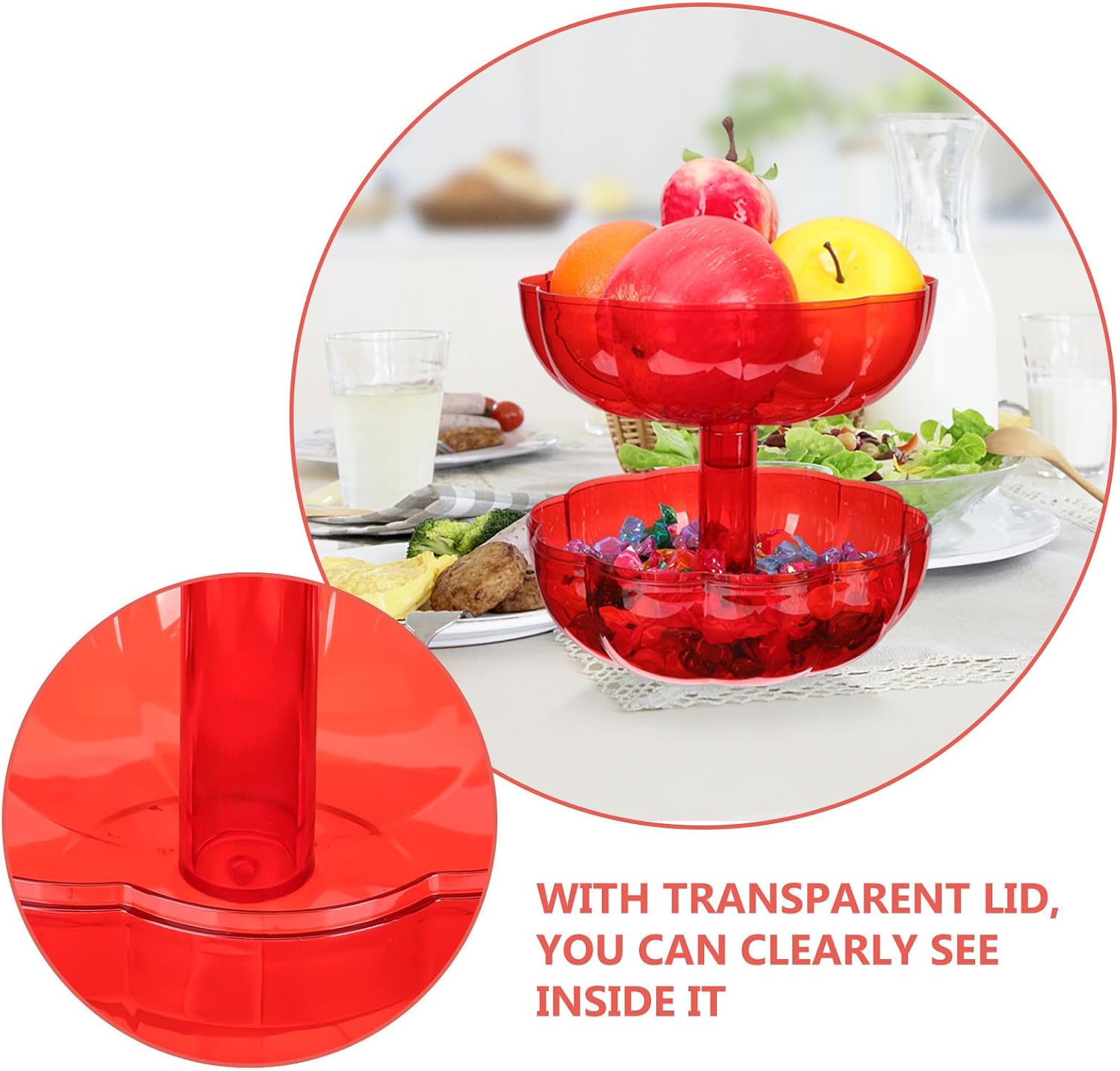 Red Pumpkin Candy Jar with Lid, Plastic Snack Bowl for Fruit