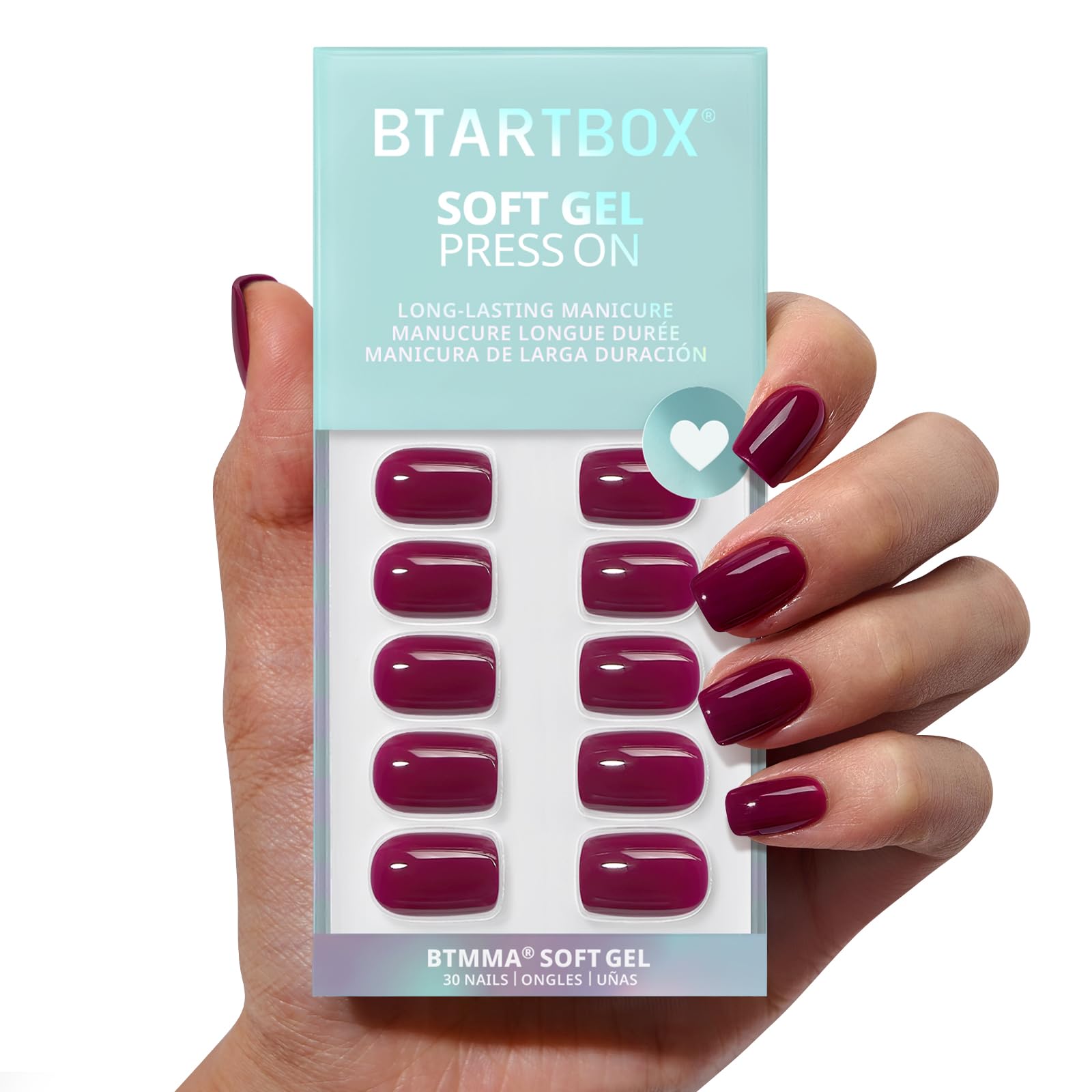BTArtbox Press On Nails French Tips - 32 Pcs Short Square False Nails With Nail Glue and Adhesive Nail Tabs, No Fade Out Stick On Nails in 16 Sizes, Soft Gel Fake Nail for Women, Classic White — view 100