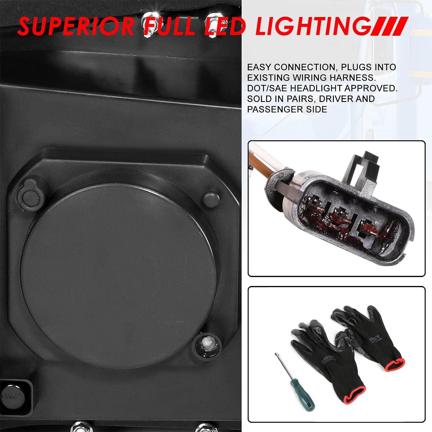 Auto Dynasty Dual LED Halo DRL Projector Headlight Assembly with Sequential Chase Amber LED Turn Signal Compatible with Freightliner Century 1996-2010, Driver and Passenger Side, Chrome Housing