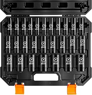 boen 10mm-36mm 1/2” Drive Metric Socket Set, Impact Deep Socket, 6-Point Axle Nut Socket with Portable Case, Rugged Constr...