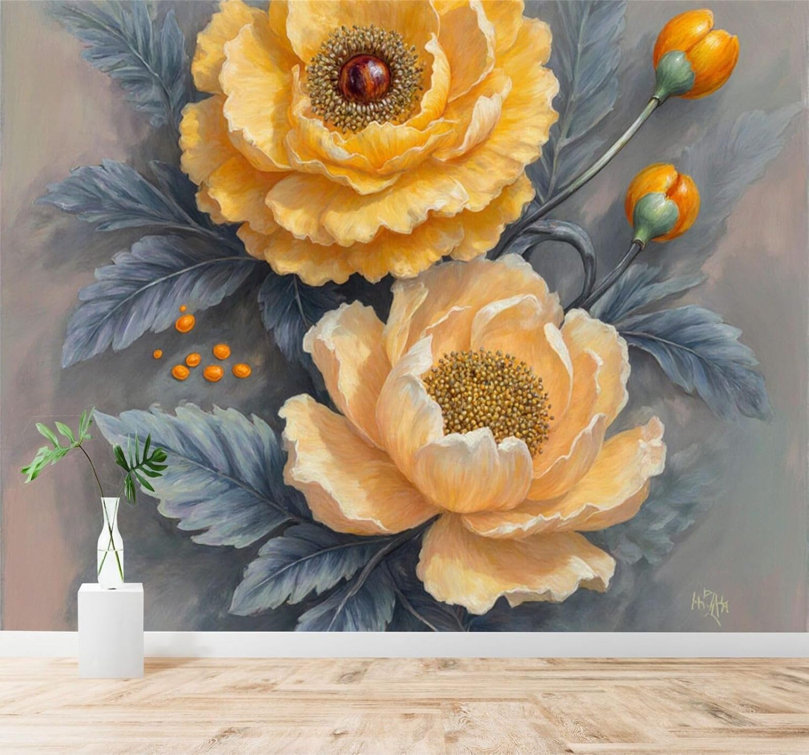 3D Papel Pintado Lujo Minimalismo Metal Dorado Y Plateado Hojas De Arce