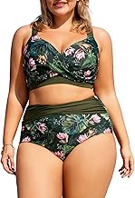 Hanna Nikole Damen Große Größe Push Up Bikini Set Bauchweg Badeanzug Hoher Ruched Bademode Zweiteiliger