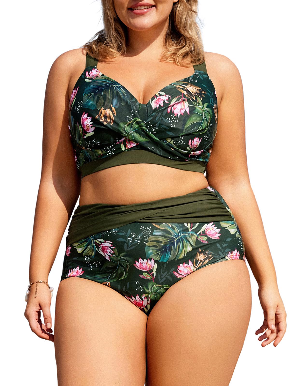 Maillot De Bain 2 Pièces Hanna Nikole - Tankini Gainant Grande Taille - Haut Trapèze Taille Haute - Imprimé Floral