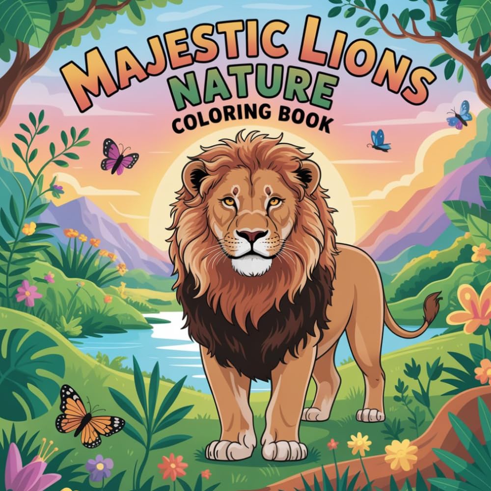 Majestic Lions Nature Coloring book: lion color book for kids fun relaxation creativity simple bold easy, lion coloring book for teens calming stress ... and adults stress relief focus simple bold
