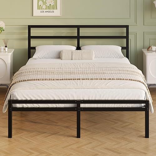 California King Bed Frame with Headboard and Footboard, 12 Inch Classic Metal Platform Bed Frame, Under Bed Storage, No Box Spring Needed, Easy Assembly, Noise Free, Black