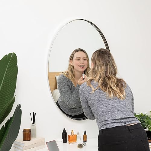 Miniatura 2 de Hamilton Hills Espejo ovalado grande de 24 x 36 pulgadas con marco de metal pulido, diseño clásico contemporáneo profundo, espejo circular