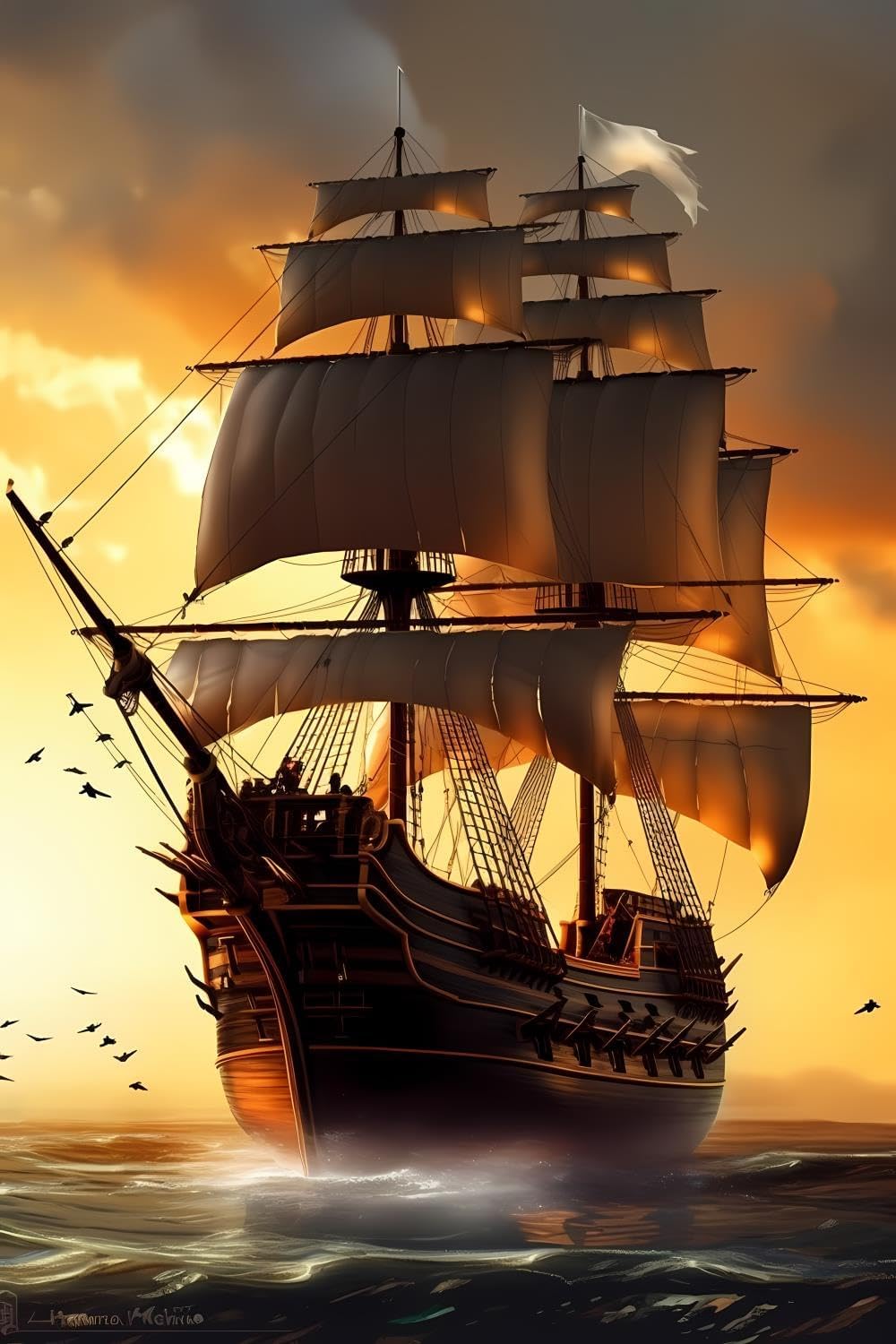 JOEAUEN Diamond Painting Kits Sailing Ship with Sunset Diamond Painting Adults Full Drill Diamond Paintings Kit Crafts Ocean Diamond Painting Packs Art Home Wall Decor 20x30 inch