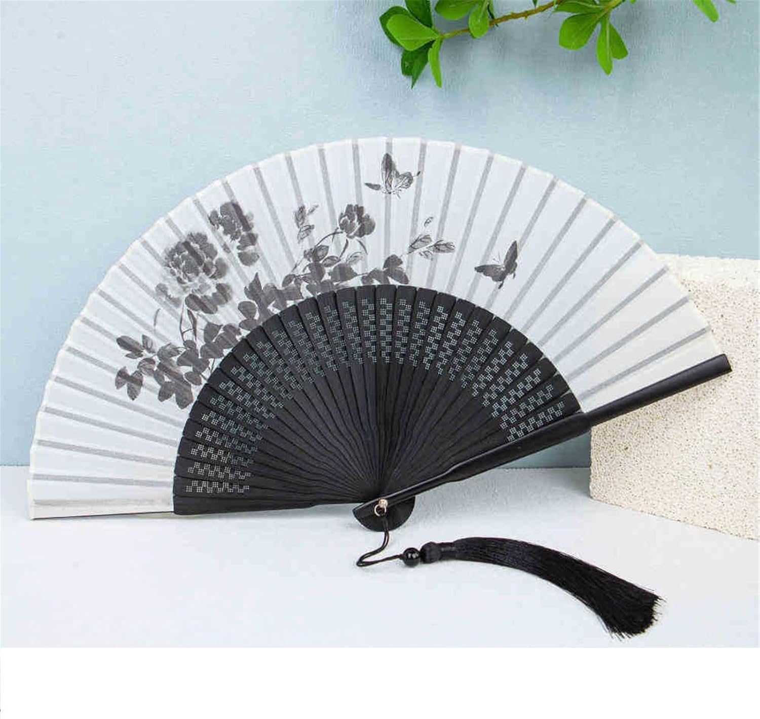 HFTTDJC Chinese Style Hand-Painted Silk Folding Fan, Ancient Retro Folding Fan-6