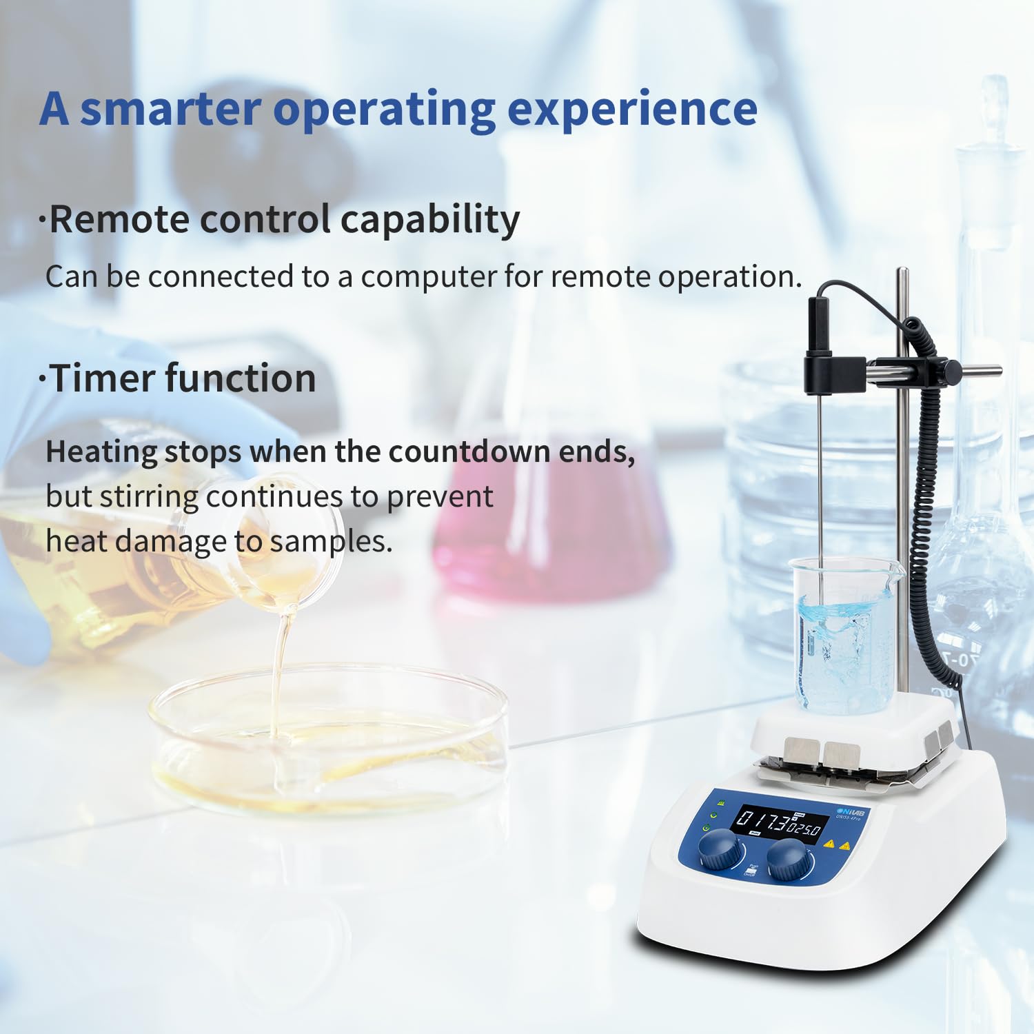ONiLAB 550℃ LCD Digital Hotplate Magnetic Stirrer with Ceramic Coated Aluminum Work Plate and Metal Case,Timer 1min-99h59min,200-1500rpm,Temp Probe Sensor & Support Stand & Stirring Bar Included