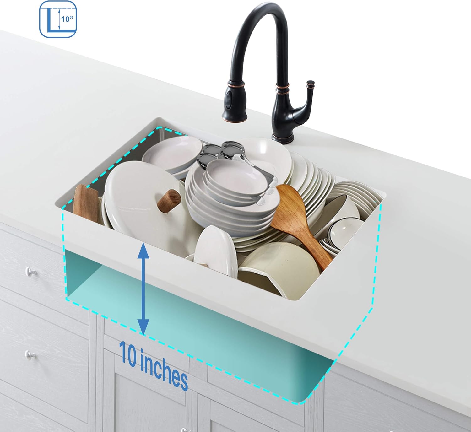 KIBI 26″ Undermount Stainless Steel Kitchen Sink Single Bowl Workstation, Handcrafted | 16-Gauge 304 Stainless, Deep 10″ Bowls, Bottom Grid & Basket Strainer Included | Modern Undercounter Prep Sink