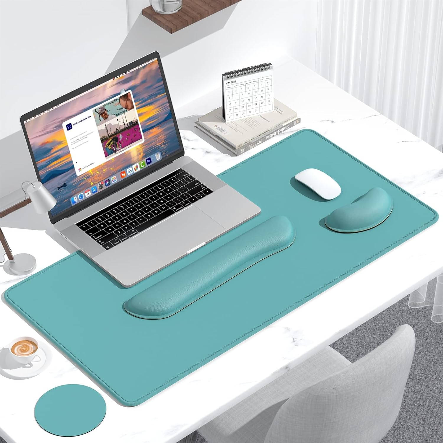 Dapesuom Keyboard Wrist Rest Mouse Pad Set, 4Pcs Extended Large XXL Gaming Mousepad + Mouse Wrist Cushion + Memory Foam Keyboard Wrist Support + Cup Coaster, 31.5x15.7in Desk Pad for Home Office,Green