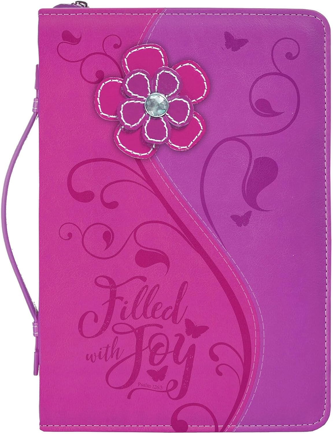 Filled with Joy Psalm Daisy Floral Hot Pink Medium Faux Leather Bible Cover