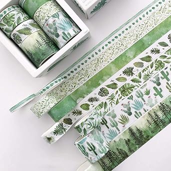 Amazon Co Jp 和紙テープセット 8ロール かわいい緑の植物 花の動物 スクラップブック 日記 Diy装飾 クラフト用 グリーン 文房具 オフィス用品