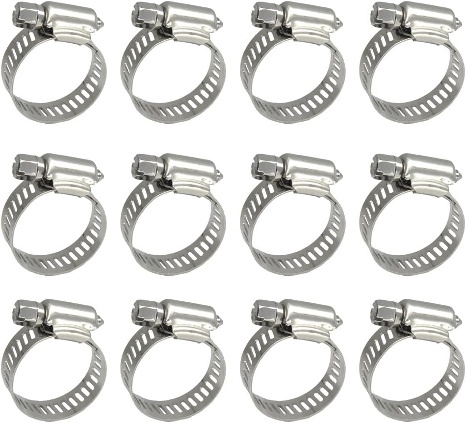 304 Stainless Steel Hose Clamps, 12 pcs/Pack, SAE 10 Worm Gear Pipe Hose Clamps, 9/16 inch-1-1/16 inch (14-27mm) (SAE 10)