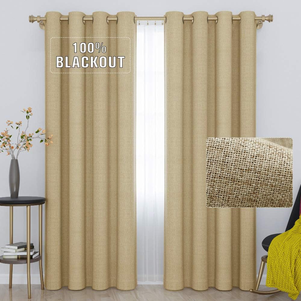 GRALIDECOR Linen Full Blackout Curtains，84inch Long Durable Drapes