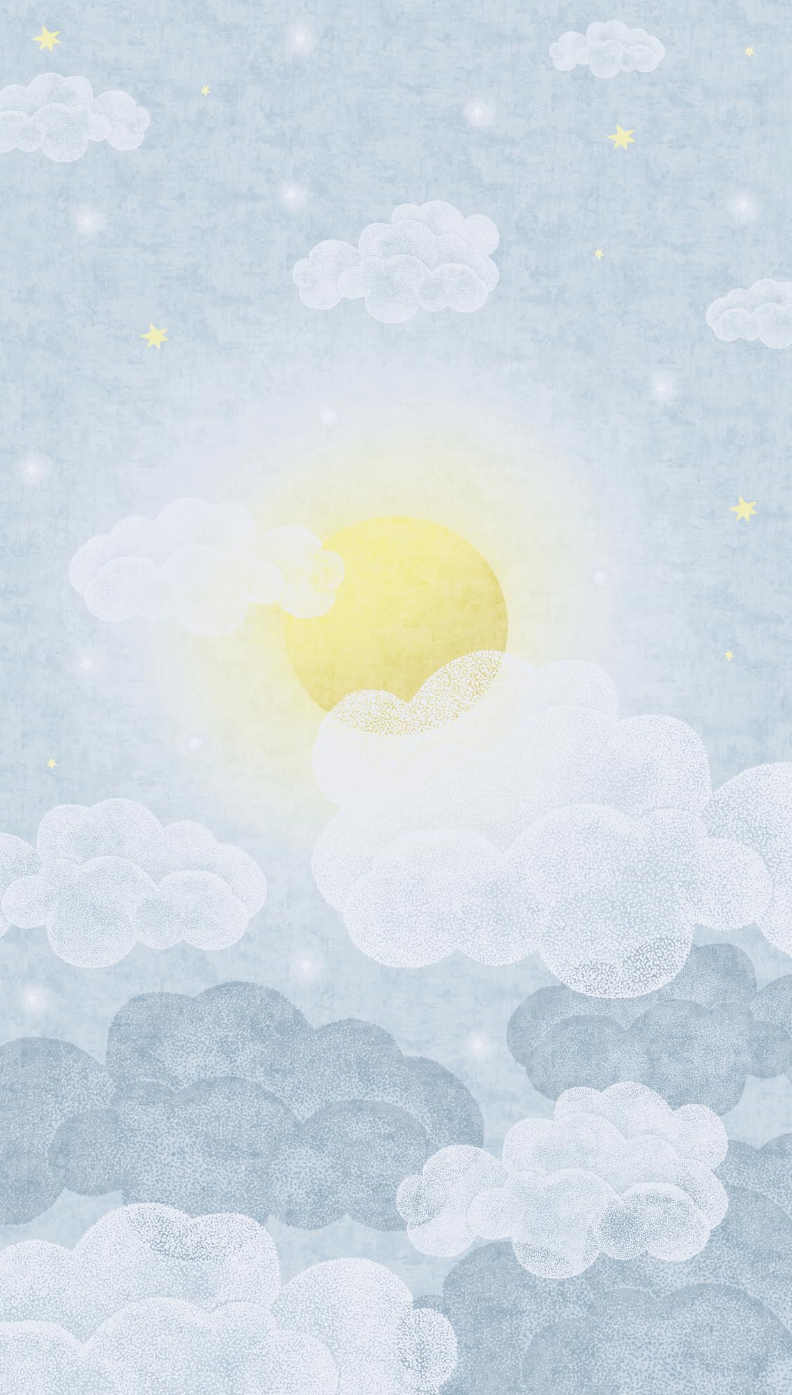 Papier peint intissé enfant bleu et jaune à motif nuages 8,80 x 0,53 m