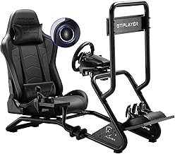 GTPLAYER Simulator Cockpit,Rennsimulator lenkradständer mit 3D-Stereo-Lautsprechern, Monitorhalterung, verstellbarer Lenkradhalterung, Schalthebelhalterung und Fußpedalen (Schwarz)