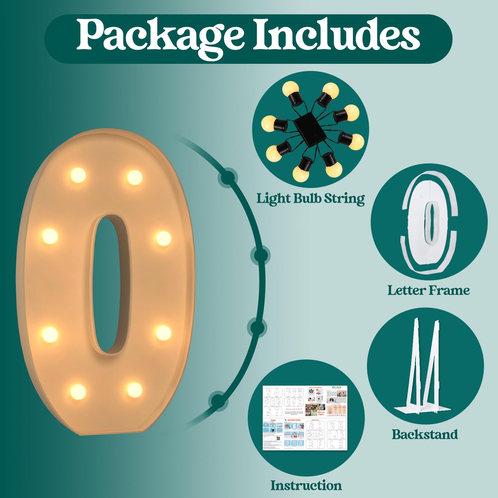 Marquee Light Up Letters, 3FT Large Letters for Party Decorations, Marquee Numbers, Mosaic Balloon Frame, Baby Letters for Baby Shower Birthday Wedding Engagement Party, Pre-Cut DIY Foamboard Letter O