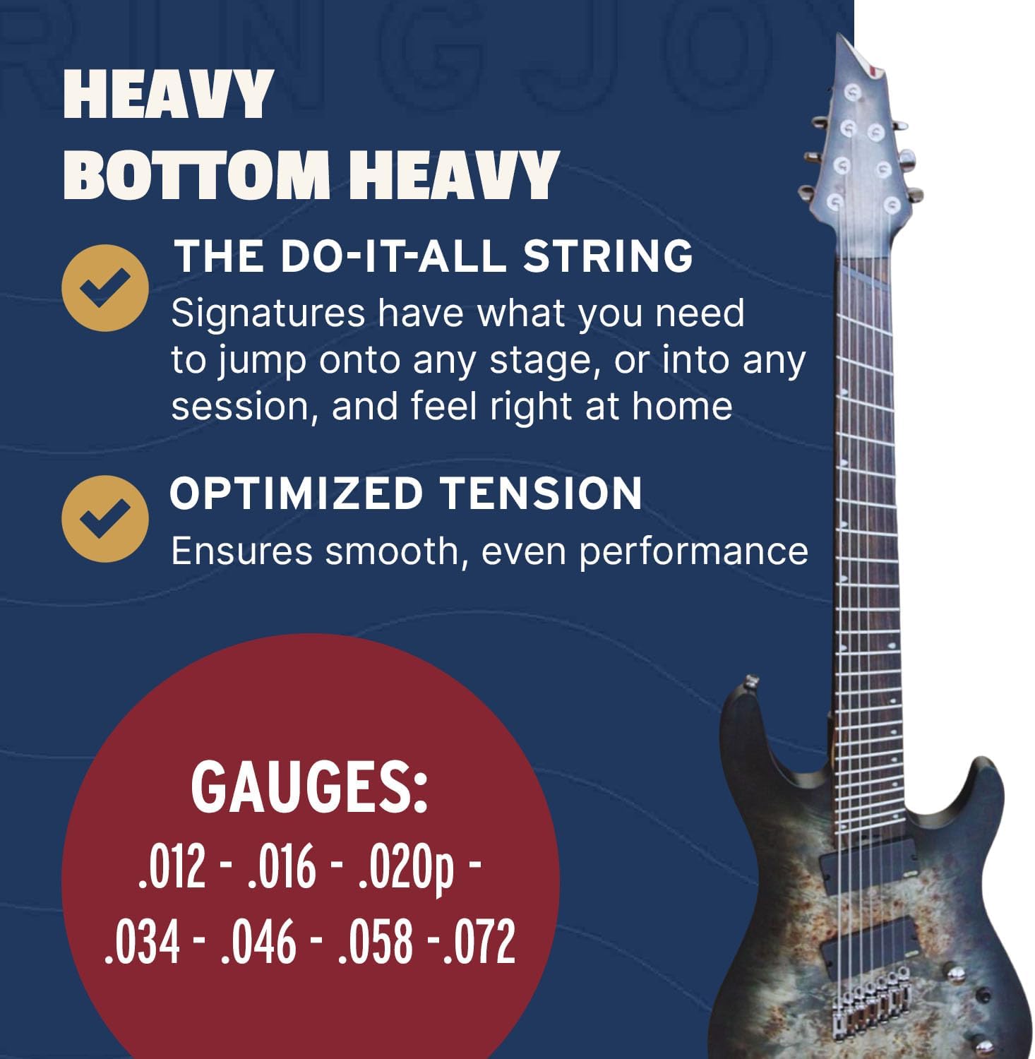 Stringjoy 7-String Heavy Bottom Heavy Gauge Signatures Nickel Wound Electric Guitar Strings 12-72, HVY127, Exceptional Balance & Tone, Electric Guitar 7 String Set, 2-Pack