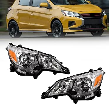 Halogen Headlights Assembly Compatible With 2021-2024 Mitsubishi Mirage/Mirage G4 Front Head Lamps Headlamp Chrome Housing Clear Lens W/O Bulbs Pair Left+Right 8301D511 8301D512 Pair