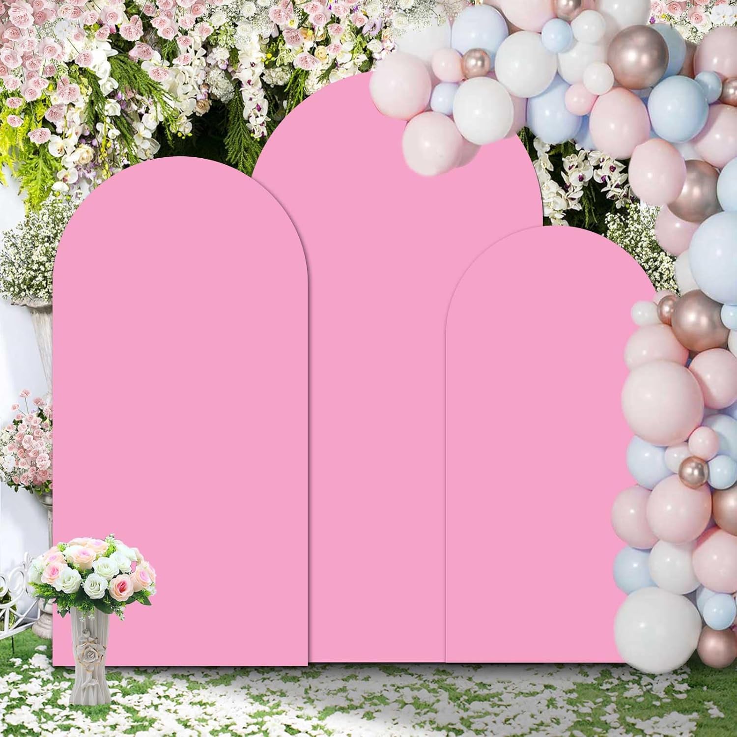 Wedding Arch Covers Stretchy Backdrop Fabric Set of 3,Round Top Decoration Arch Spandex Balloon Backdrop Stand for Birthday Party Baby Shower Wedding 7.2FT,6.6FT,6FT Pink