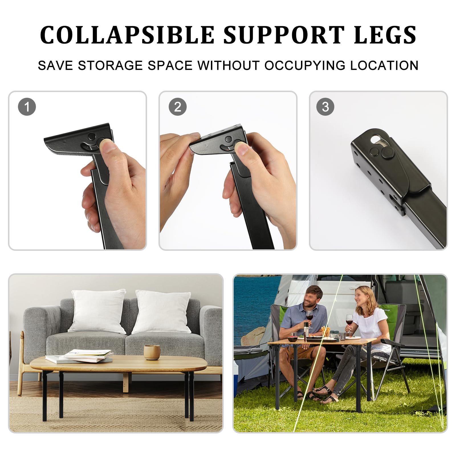 Folding Table Legs – Heavy Duty Iron, 2-Pack With Rubber Feet, Collapsible Brackets For Camping Tables, Desks & Sofa Beds, Space-Saving Design