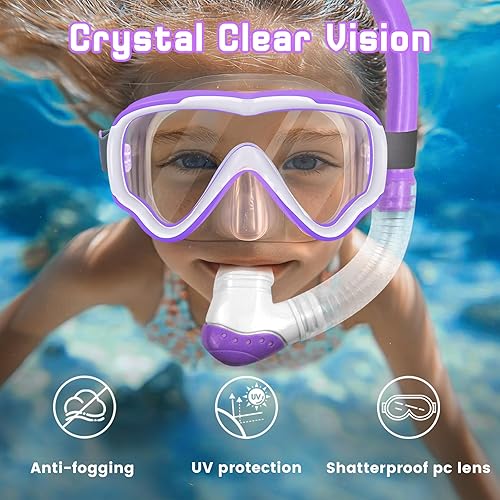 Miniatura 4 de Vvinca Snorkeling Gear for Kids Dry Top Kids Snorkel Set for Boys Girls Junior Youth Children Age 4-14 Swim Goggles with Nose Cover Anti-Fog