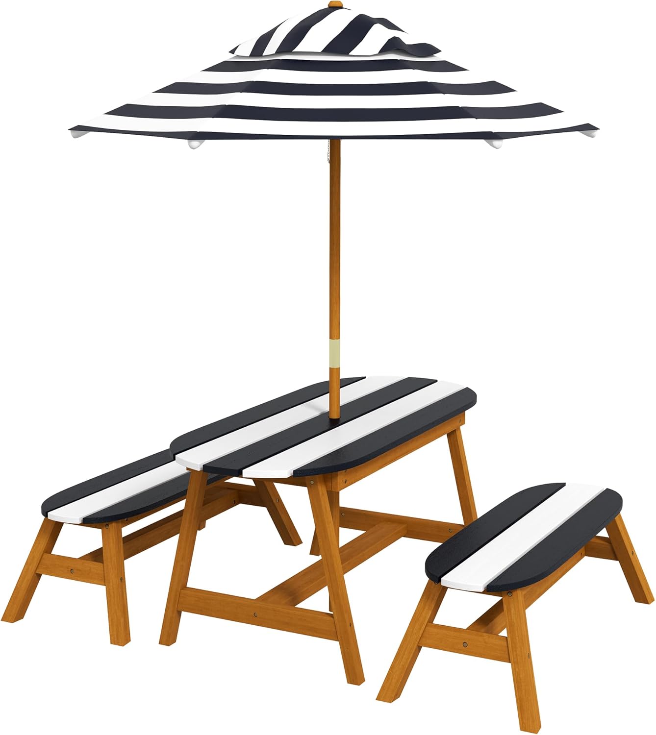 Outsunny Kids Picnic Table Set, Wooden Kids Table and Benches Set with Removable Umbrella, Kids Garden Furniture Set for 2-4 Kids Ages 3-8 Years Old, for Patio, Backyard, Outdoor Indoor Use