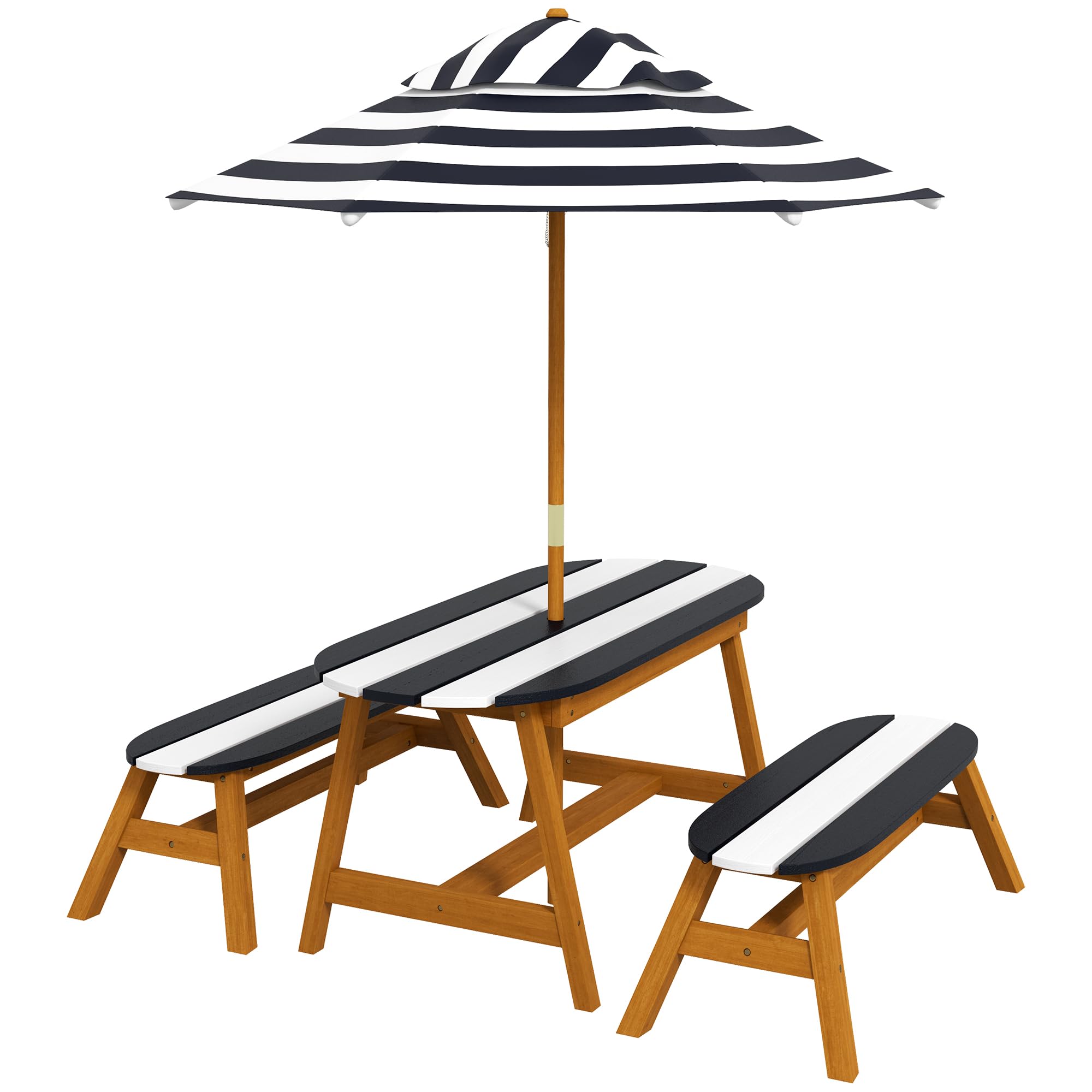 Outsunny Kids Picnic Table Set, Wooden Kids Table and Benches Set with Removable Umbrella, Kids Garden Furniture Set for 2-4 Kids Ages 3-8 Years Old, for Patio, Backyard, Outdoor Indoor Use