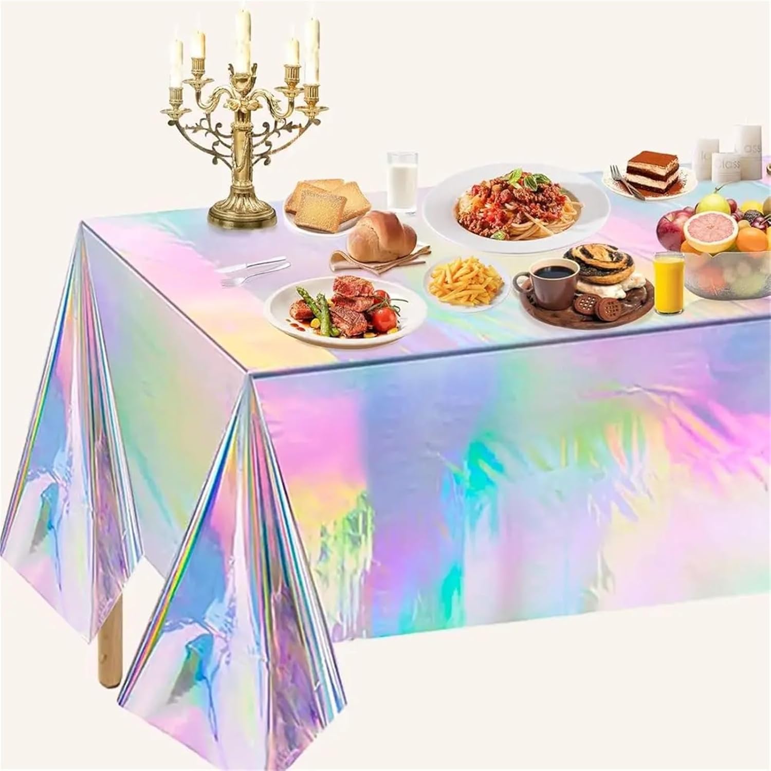 Disco Table Cloth 4 Pcs Iridescent Tablecloth, 54x108 for Galentine‘s Day Wedding & Disco Party