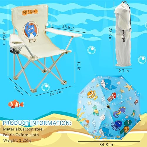 Miniatura 2 de Silla de camping plegable de playa para niños, silla de camping para niños con sombrilla para exteriores, ligera y resistente, para playa, al aire