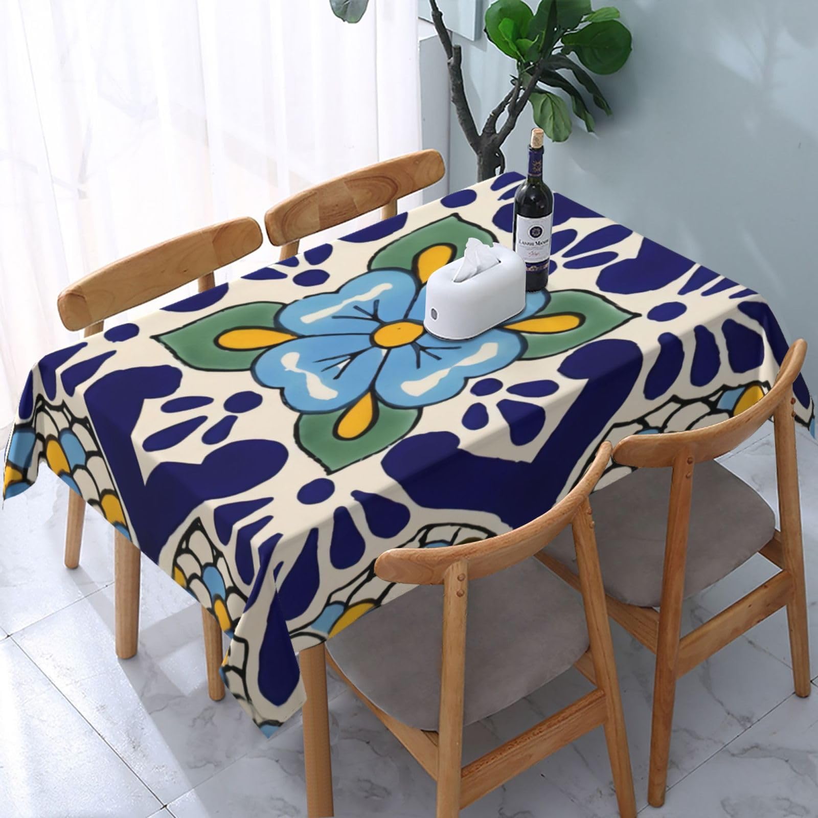 HLBSDM Mexican Talavera Ceramic Tiles Rectangle Tablecloth, Suitable for Wedding, Party and Restaurant Festival Gathering Event Polyester Fabric Decorative Tablecloth(54x72in)