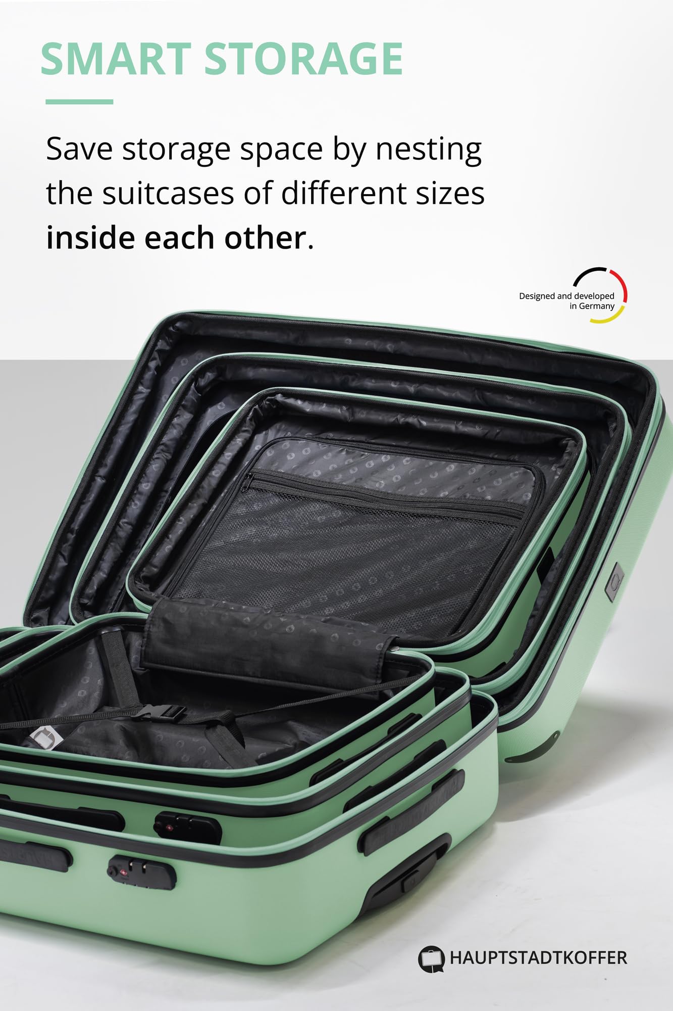 HAUPTSTADTKOFFER - Spree - Maleta rígida giratoria, Trolley expansible, ABS, TSA, 65 cm, 82 L, Menta