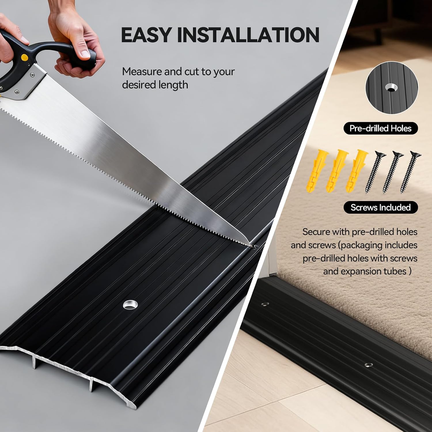 Raytano 48"L 4"W 0.5"H Extra-Sturdy Aluminum Door Threshold Strip,Thicken Floor Transition Strip for Commercial and High Traffic Places, Size 48in×4in×0.5in (Black)