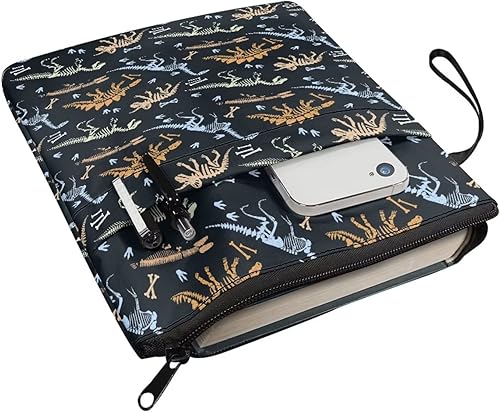 Miniatura 3 de doginthehole Fundas de libro con estampado de dinosaurios para amantes de los libros, funda con cremallera y bolsillo frontal, fundas protectoras de
