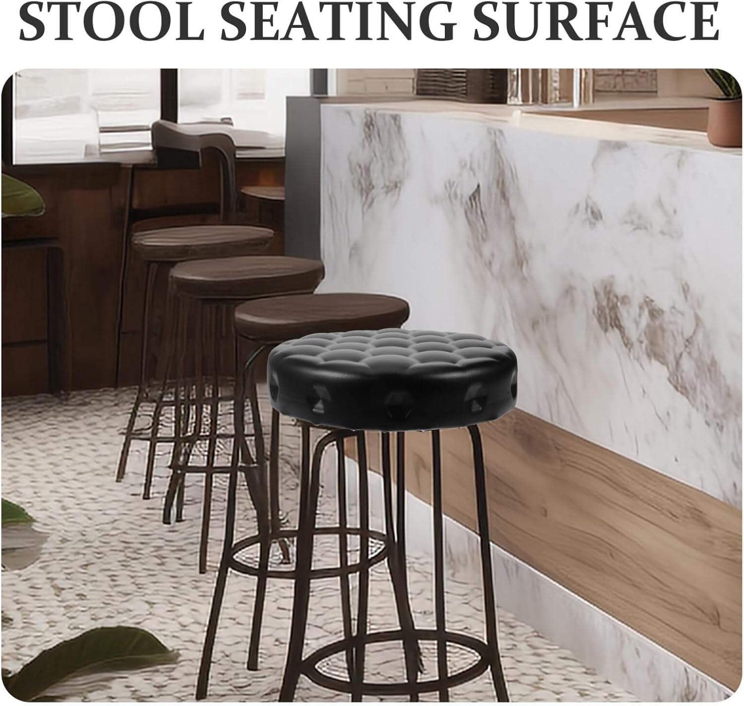 STOBAZA 13 Inch Bar Stool Seat Replacement Stool Replacement Seat Cushions, Round Stool Seating Part PU Stool Chair Seats Padded Foam Universal Standard Size - Black