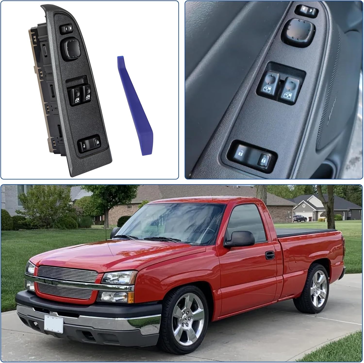 Obaee 15883318 Master Power Window Switch Control Button & Bezel Compatible with 2003-2007 Chevrolet Chevy Silverado 1500 2500 3500, GMC Sierra 1500 2500 3500, Replaces Front Driver Side 920-023