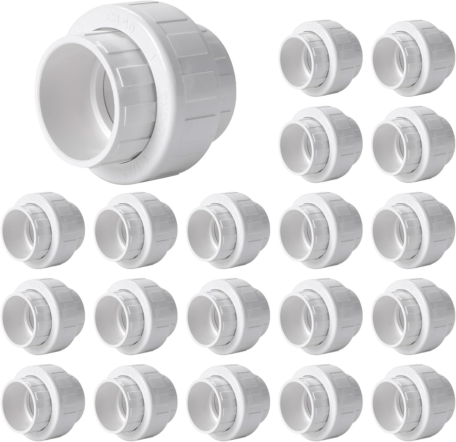 20 Pack 1-1/2'' PVC Union Coupling Pipe Fitting (Socket x Socket) 1-1/2 Inch PVC Slip Union Coupling Adapter - Schedule 40 EPDM O-Ring Adapter