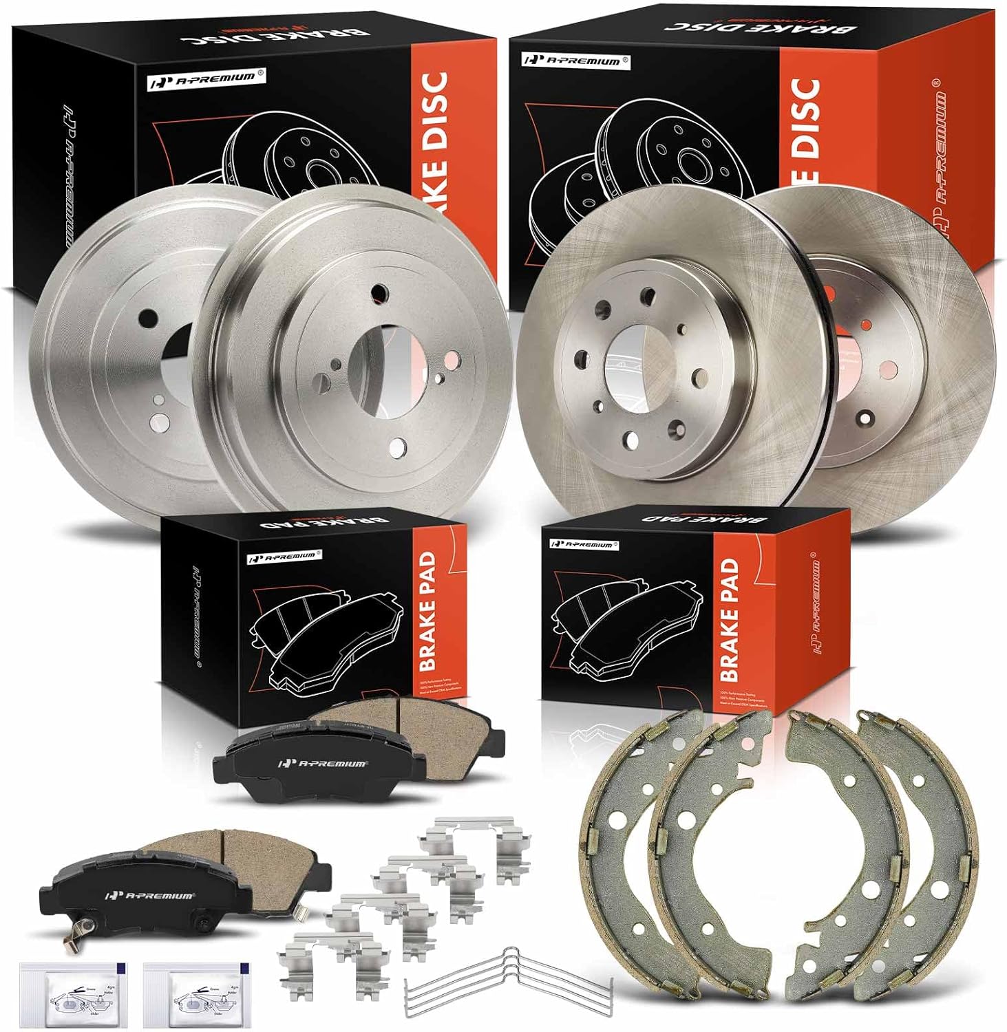 A-Premium Front Vented and Rear Solid Disc Brake Rotors + Ceramic Pads Kit Compatible with Select Honda Models - Fit 2015-2020, 12-PC Set