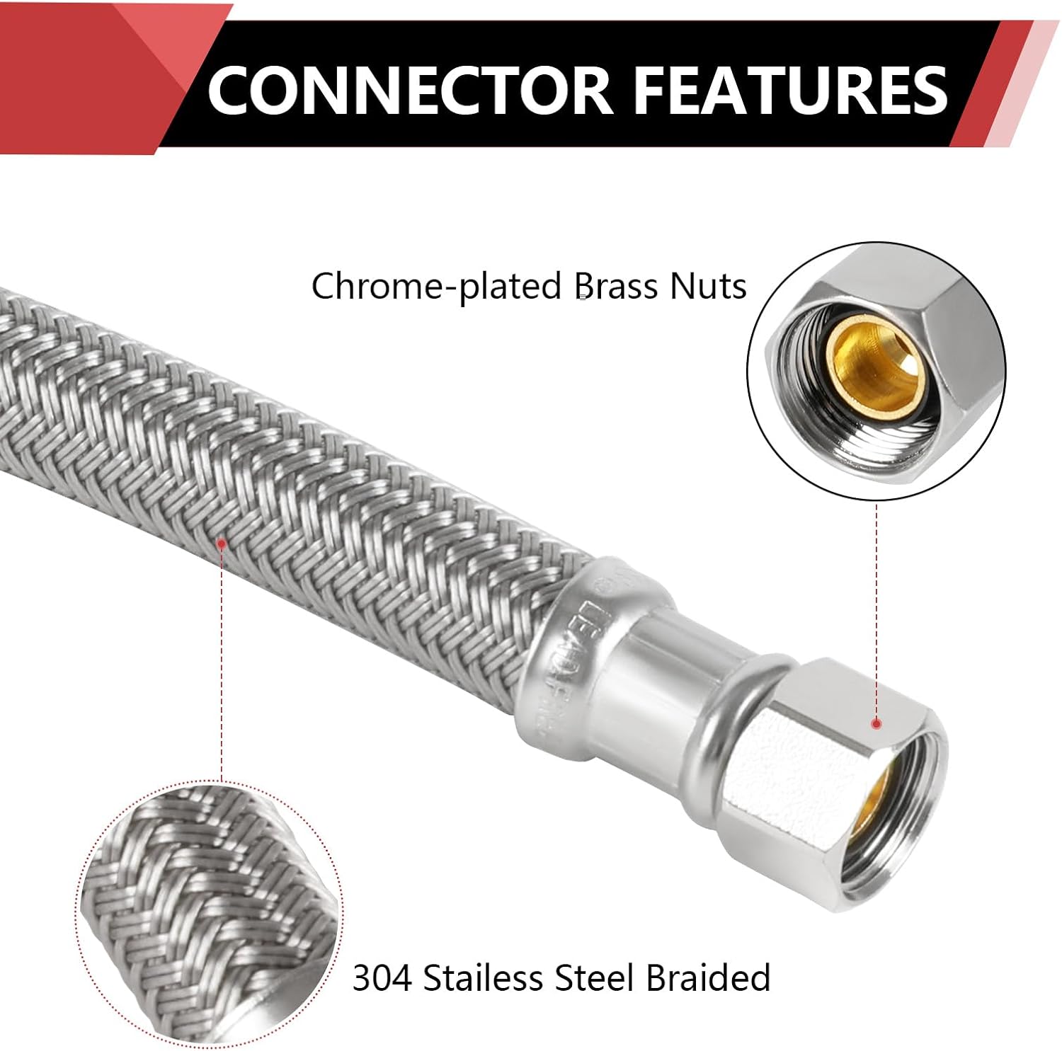 (Pack of 10) EFIELD 20 Inch 3/8" COMP X 7/8" BC Connection, Polymer Braided Toilet Connector Supply Line,(HOSE145)