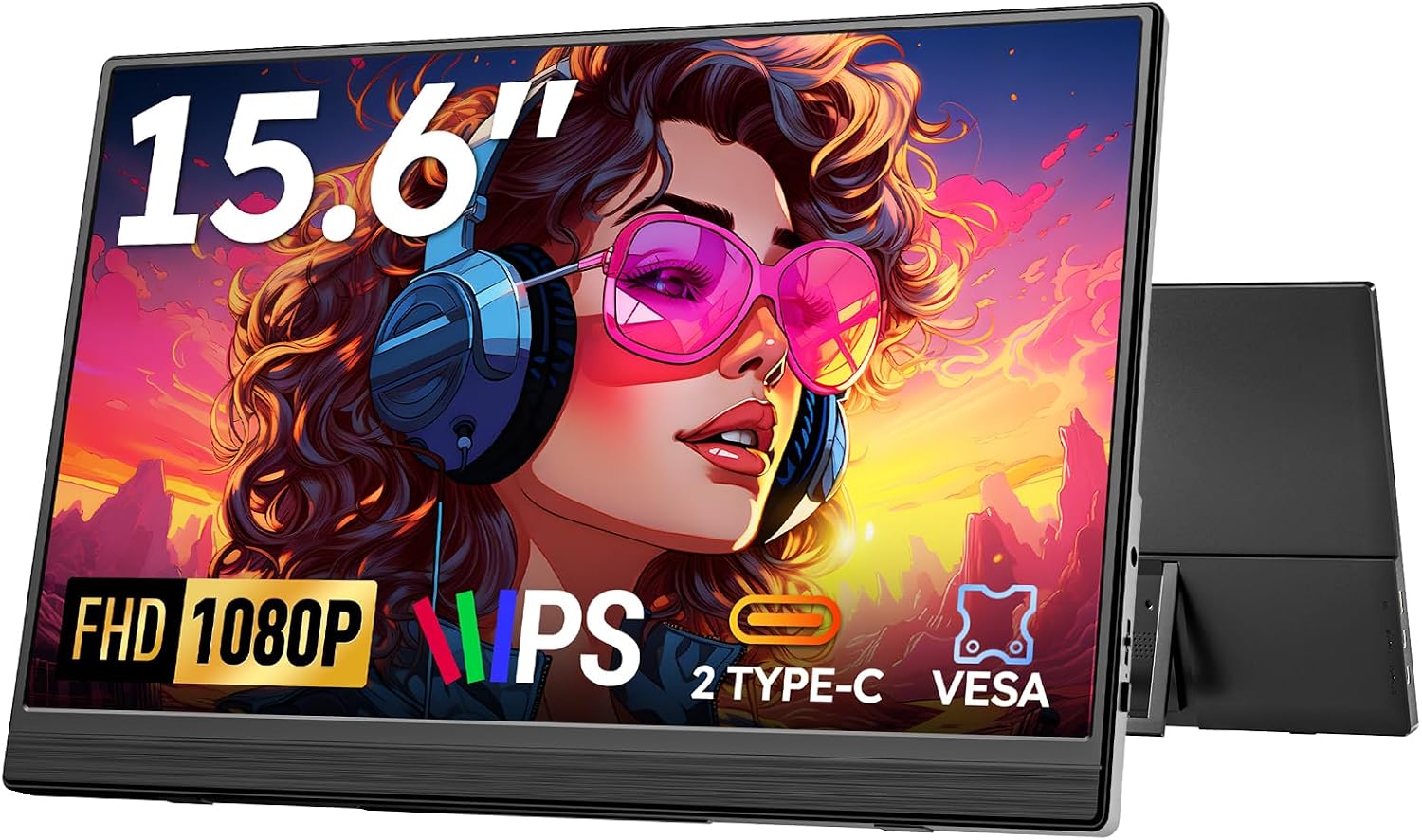 Portable Monitor, 15.6" FHD 1080P Travel Screen for Laptop, Ultra-Slim External Display With Kickstand, Screen Extender for PC Mac Phone PS4/5 Xbox Switch