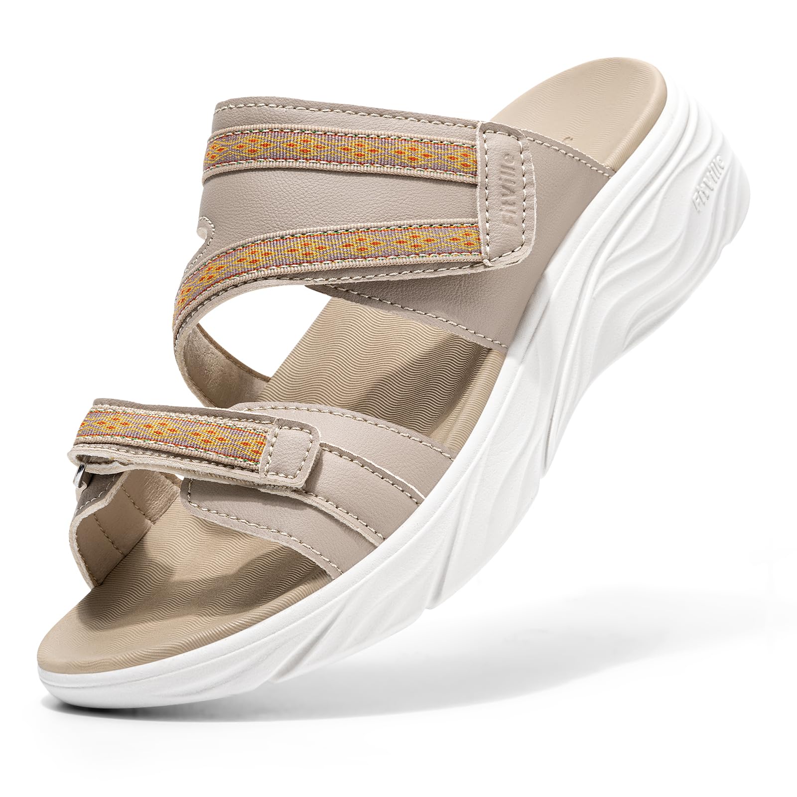 FitVille Weit Sandalen Damen Sommer Bequeme Atmungsaktiv Plateausandalen mit Verstellbarer Klettverschluss Hausschuhe mit Fußgewölbeunterstützung Gr.35.5-42.5