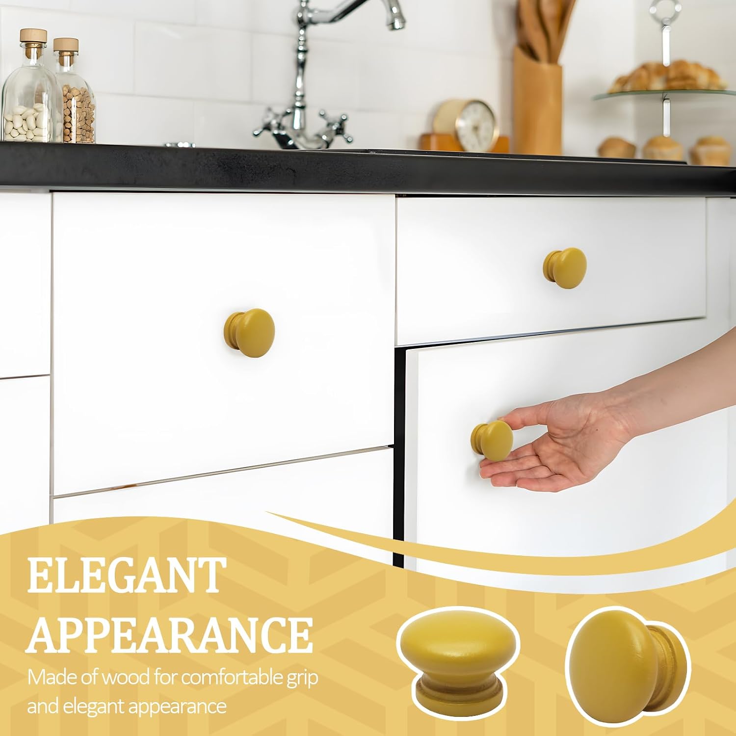 BokWin Yellow Wood Drawer Knobs, 20 Pack image 2