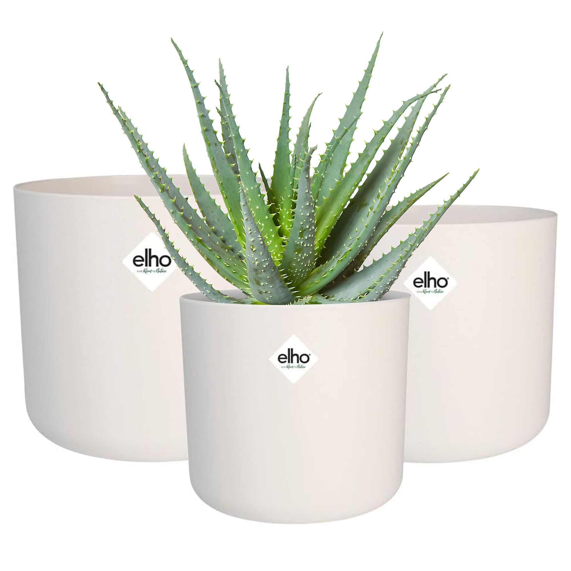 Elho White B.for Soft Round Plant Pots - Flower Pots Indoor - 100% Recycled Plastic - Set Of 3 - Ø 14, 16, 18 Cm