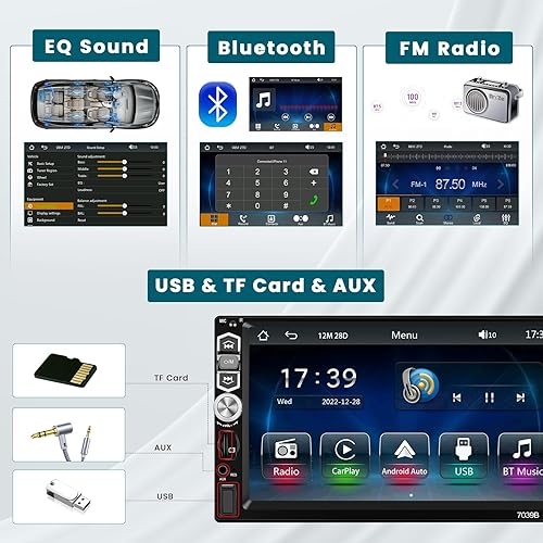 Miniatura 6 de Radio estéreo de coche de 7 pulgadas DIN inalámbrico Apple Carplay Android Auto, pantalla táctil estéreo para coche con Bluetooth 5.1, enlace de