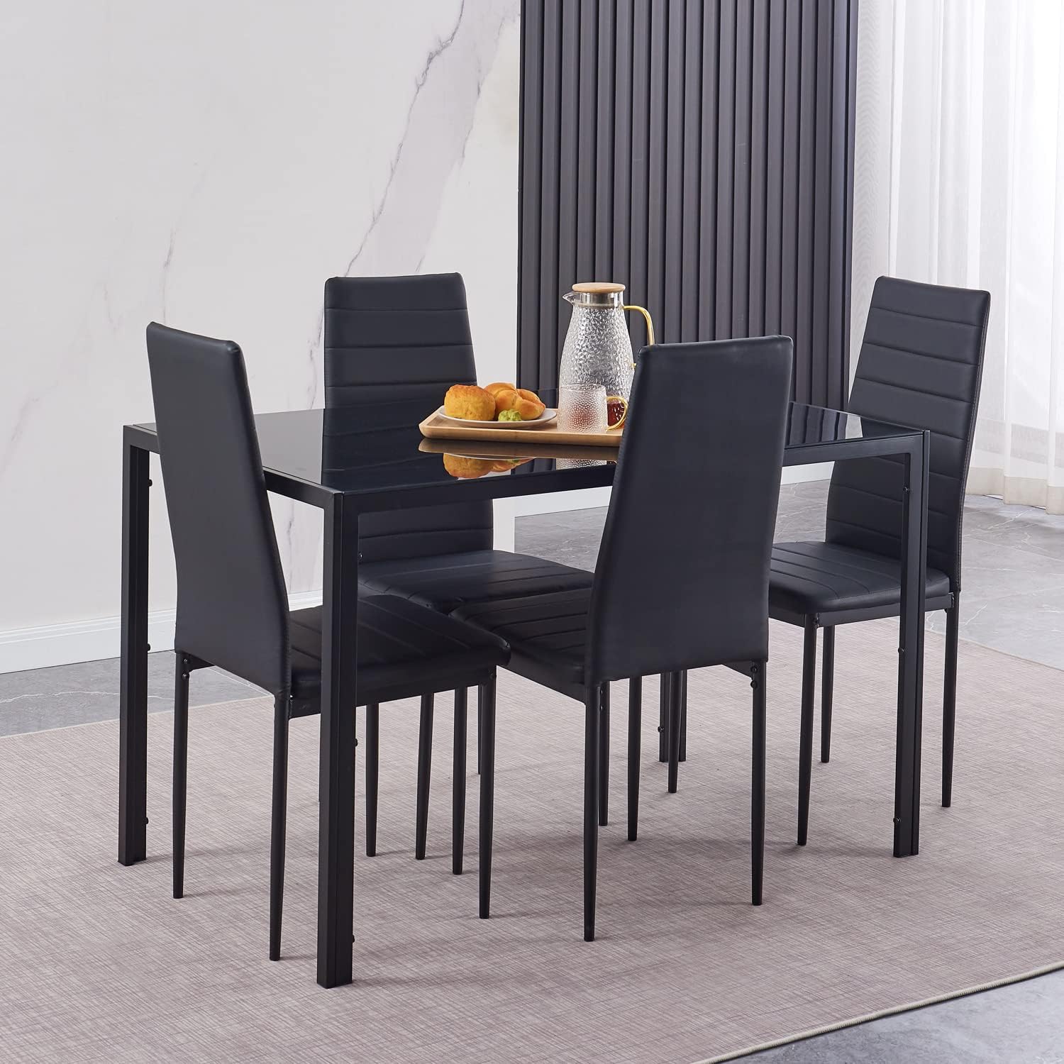 Amazon.com - Dining Table Set for 4, Glass Dining Table with Chairs ...